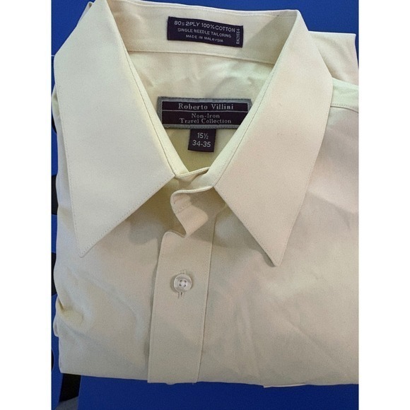 Roberto Villini Other - Roberto Villini Mens Non-Iron Travel Dress Shirt 15.5 34-35 Yellow Cotton 80s 2P